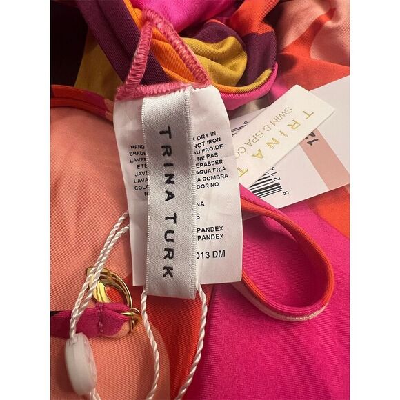 Trina Turk Women's Fan Faire One Piece Swimsuit Halter Plunge Size 12 - Picture 13 of 14